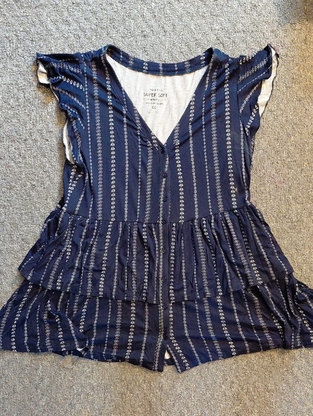 torrid Navy White Striped V-neck Ruffle Tunic